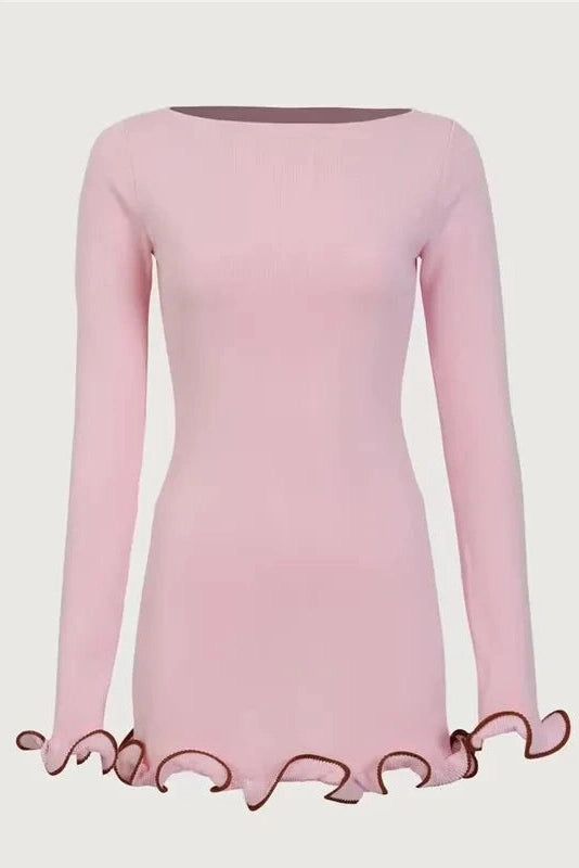 Glorol - Long Sleeve Pullover O-Neck Mini Dress
