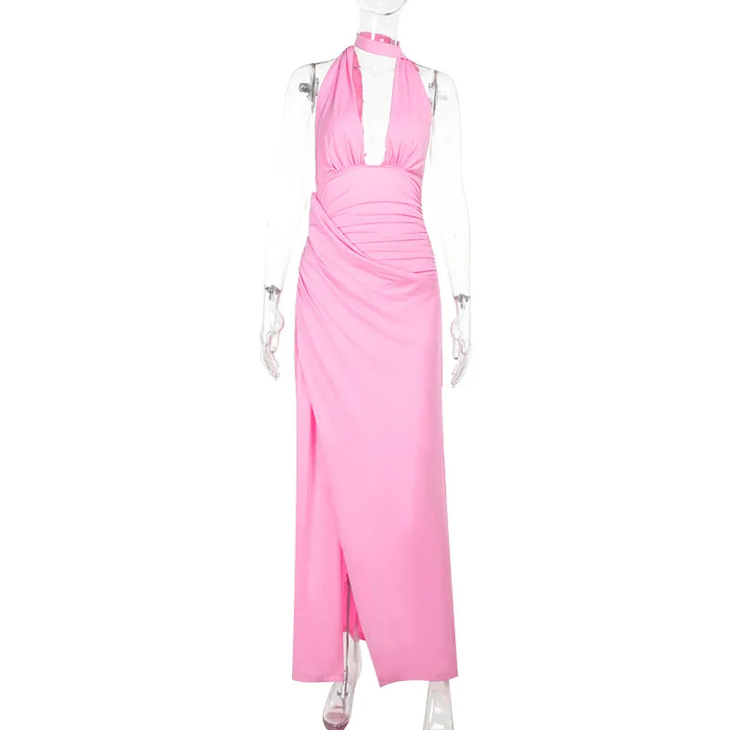 U Neck Backless Slim Maxi Dress