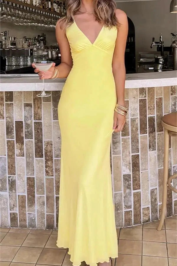 Glorol - Sleeveless V-Neck Slim Fit Mini Dress