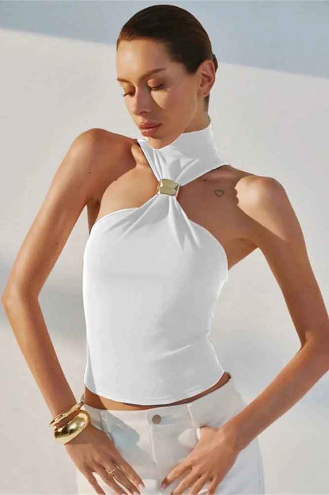 Glorol - Hollow Out Slim Patchwork Top