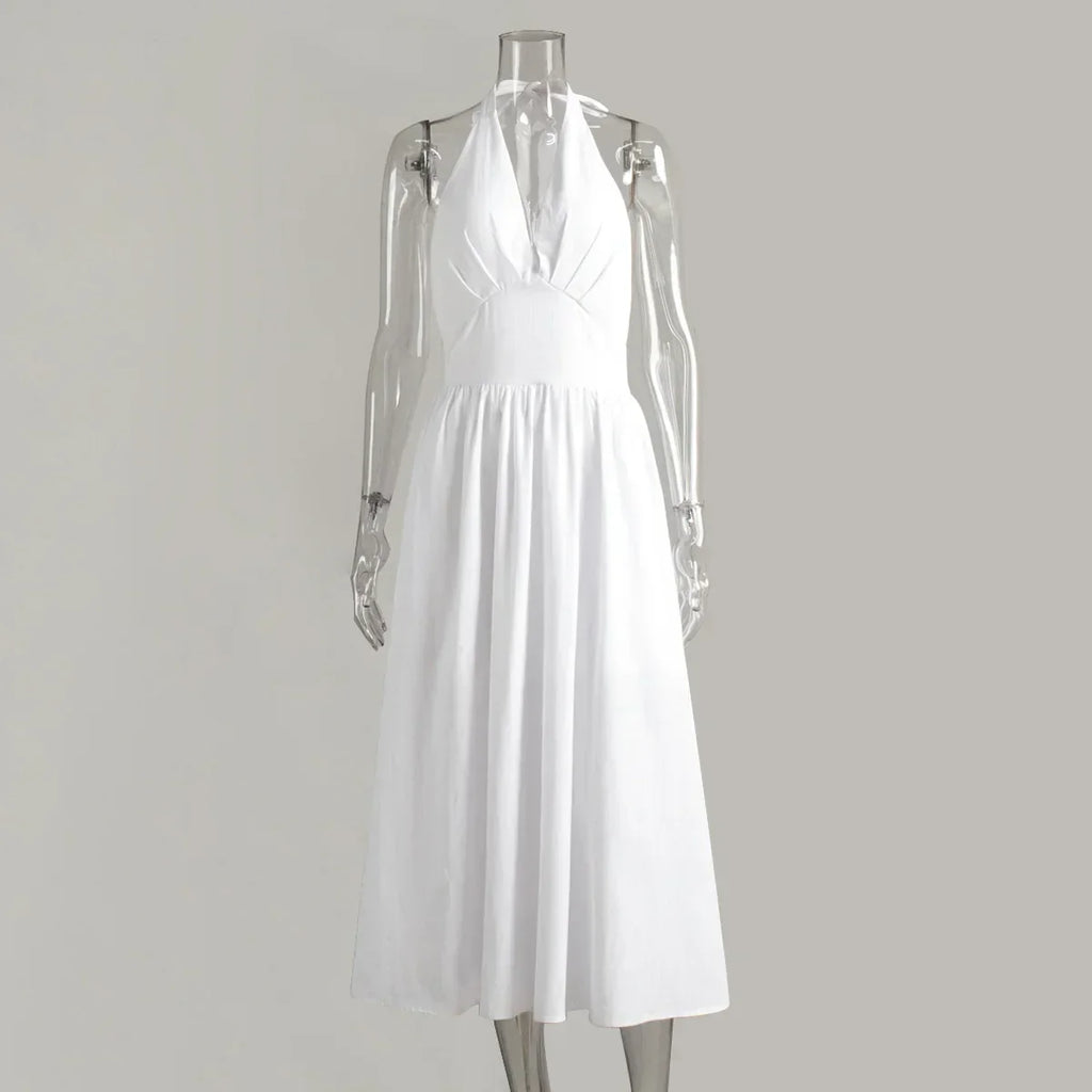 V Neck High Waist A-Line Maxi Dress