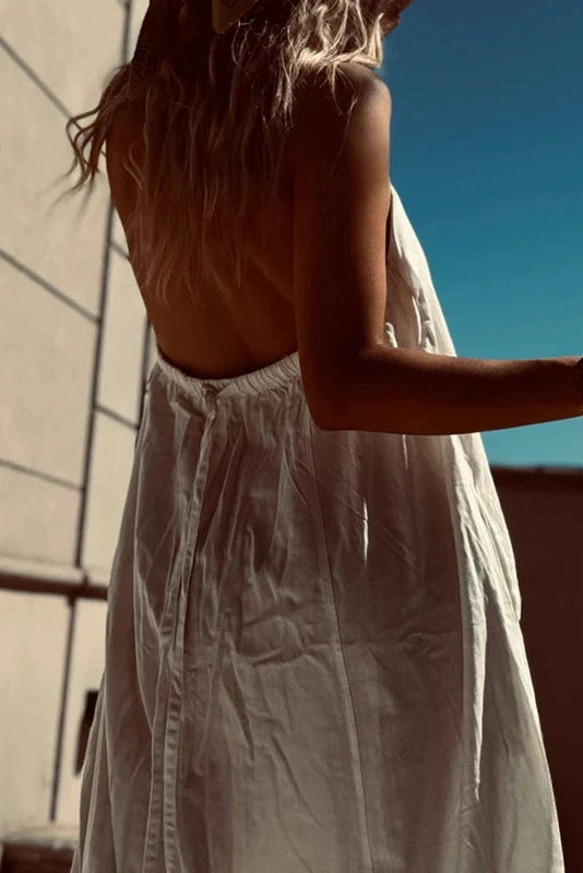 Glorol - Elegant Sleeveless Button Backless Maxi Dress