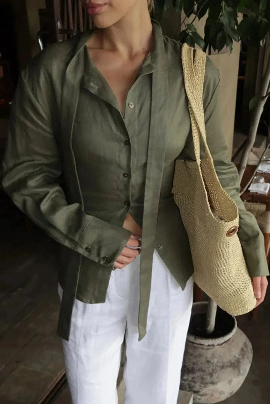 Glorol - Lace-Up Long Sleeve High Waist Top