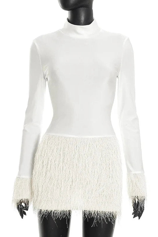 Glorol - Elegant Turtleneck Slim Long Sleeve Mini Dress