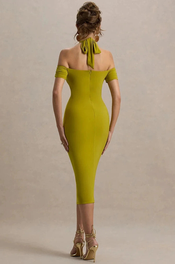 Glorol - Hollow Out Backless Off-Shoulder Sleeveless Midi Dress