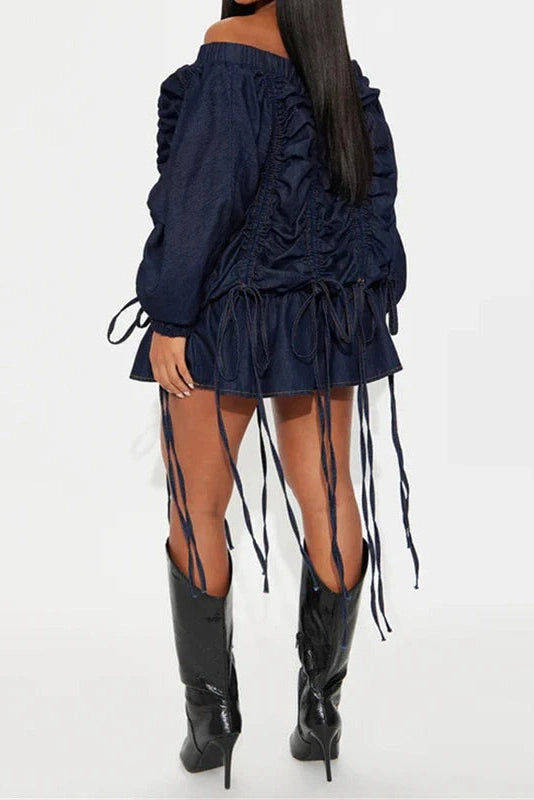 Glorol - Elegant High Waist Long Sleeve Off-Shoulder Mini Dress