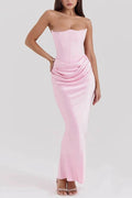 Glorol - Hollow Out Off-Shoulder High Waist Pleated Maxi Dress