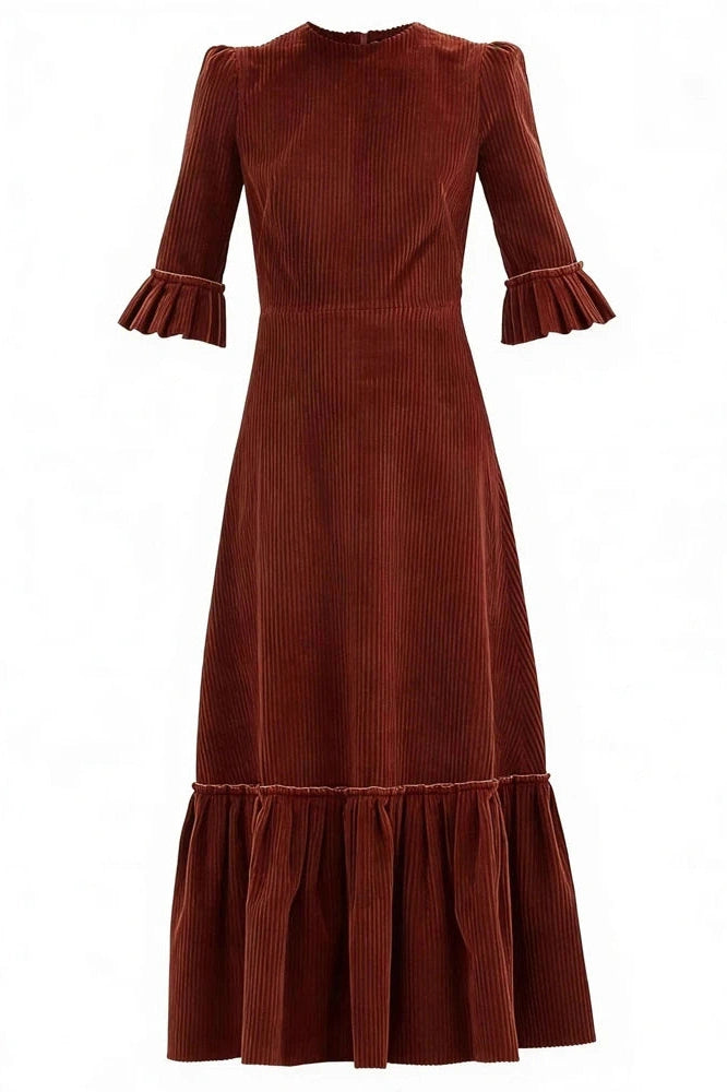 Glorol - Elegant Half Sleeve Pleated High Waist Slim Maxi Dress