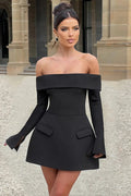 Glorol - Off-shoulder Strapless Long Sleeve Backless A-line Mini Dress