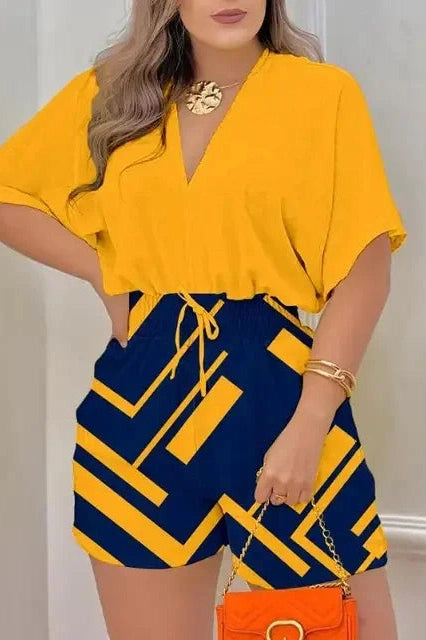 Glorol - Batwing V-Neck Short Sleeve Jumpsuit