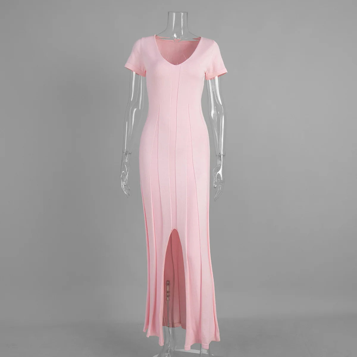 Glorol - Elegant V-Neck Split Patchwork Maxi Dress