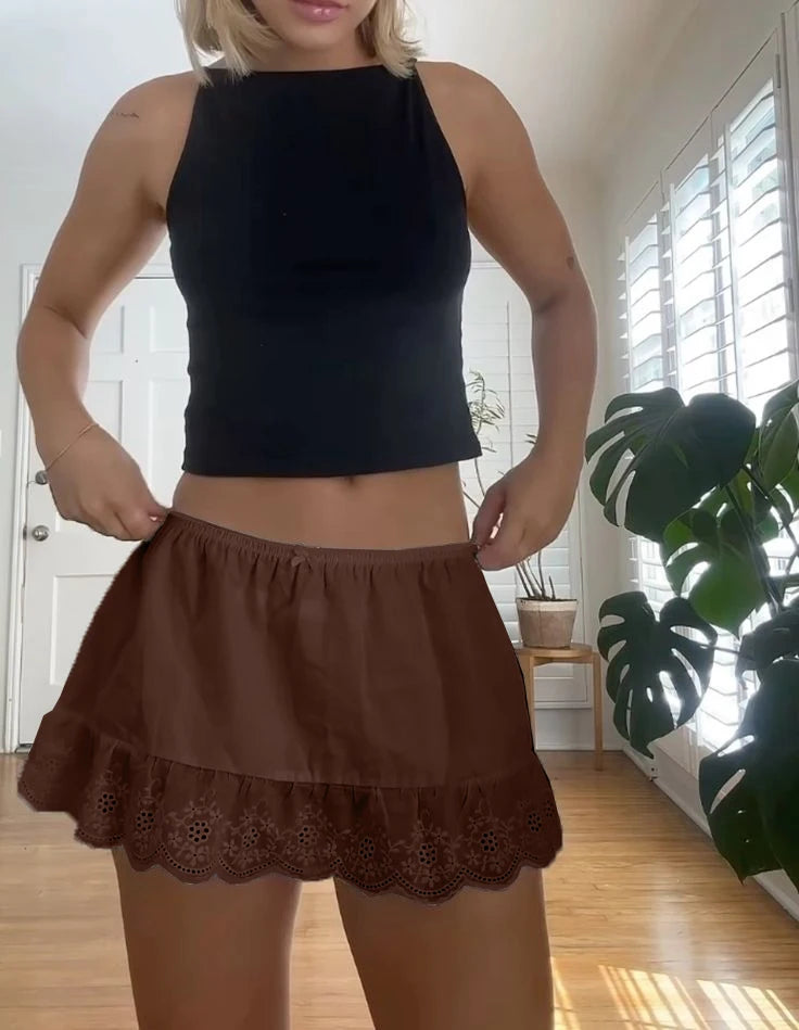 Glorol - Floral Eyelet Hem Skirt