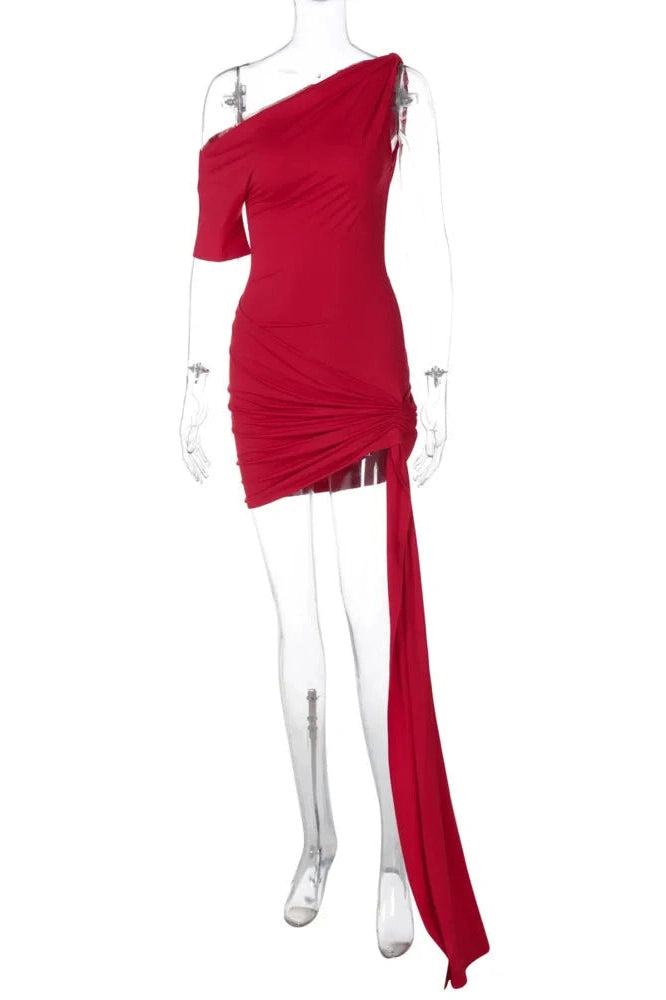 Glorol - Oblique Shoulder Backless Irregular Sleeveless Mini Dress