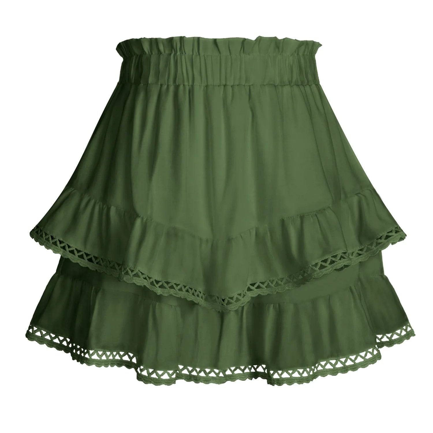 Glorol - Slim Fit Lace Pleated Layered Skirt