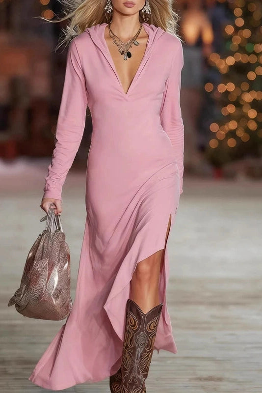 Glorol - Elegant Split Long Sleeve Irregular Maxi Dress