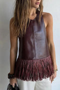 Glorol - PU Leather Backless Patchwork Slim Top