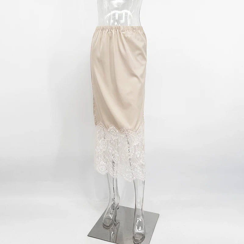 Glorol - High Waist Lace Splice Skirt
