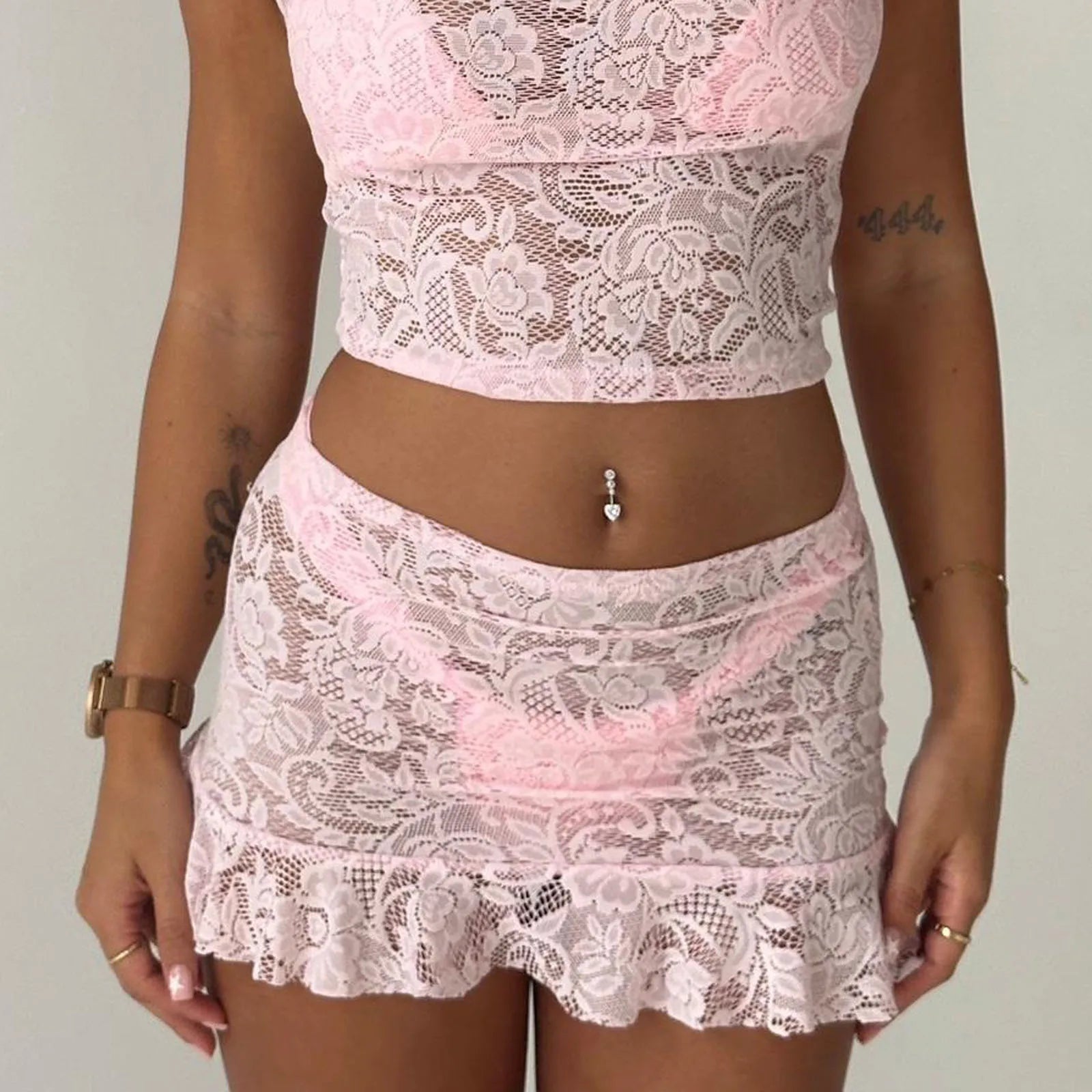 Glorol - Lace Low Waist See Through Skirt