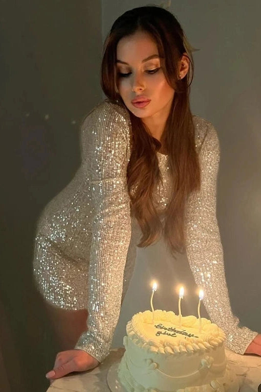 Glorol - Elegant High Waist Slim Long Sleeve Mini Dress
