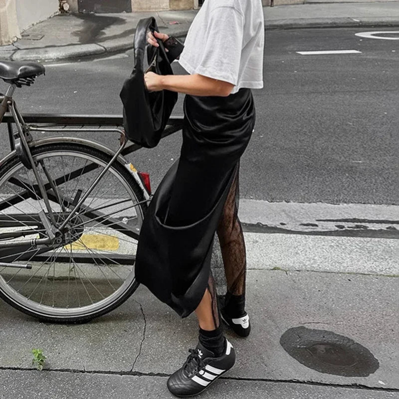 Glorol - Lace Splice See Through High Waist Skirt