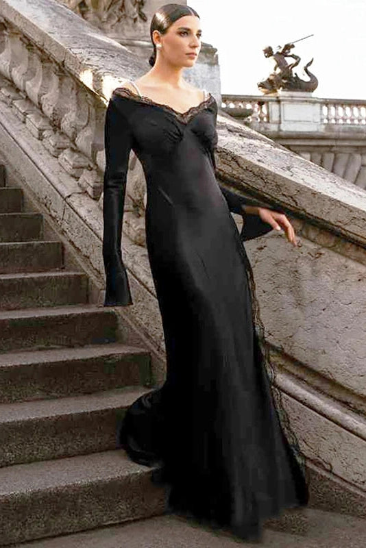 Glorol - Elegant Lace-Up V-Neck Backless High-Waisted Slit Maxi Dress