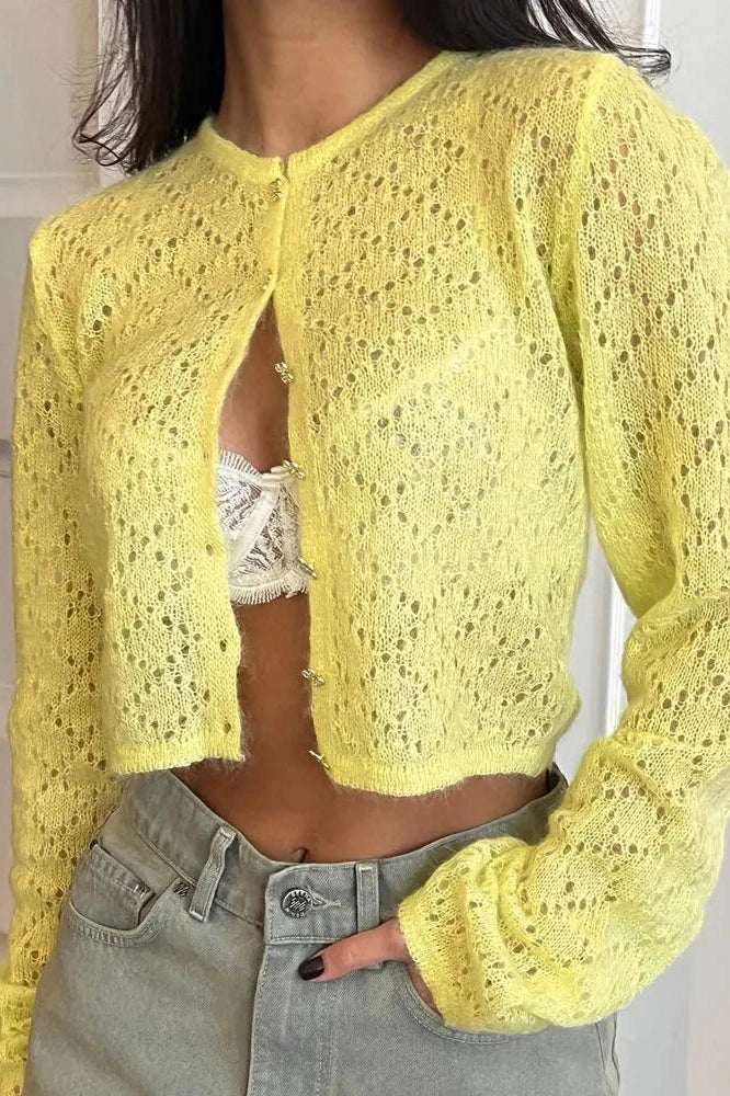 Glorol - Hollow Out Long Sleeve Patchwork Top