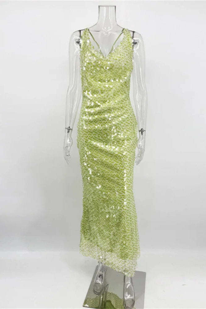 Glorol - Backless High Waist Patchwork Maxi Dress