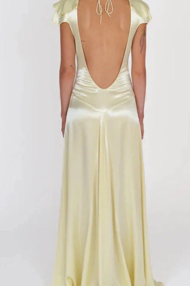 Glorol - Elegant Slim Sleeveless Lace-Up V-Neck Backless Maxi Dress