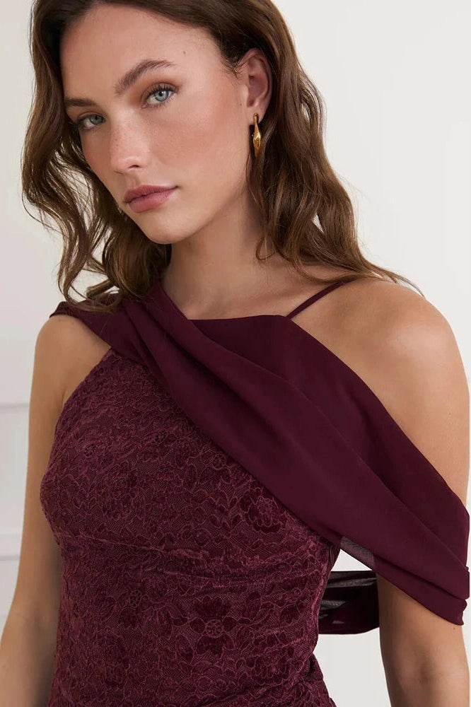 Glorol - Off-Shoulder Backless Lace Sleeveless High Waist Bodycon Maxi Dress