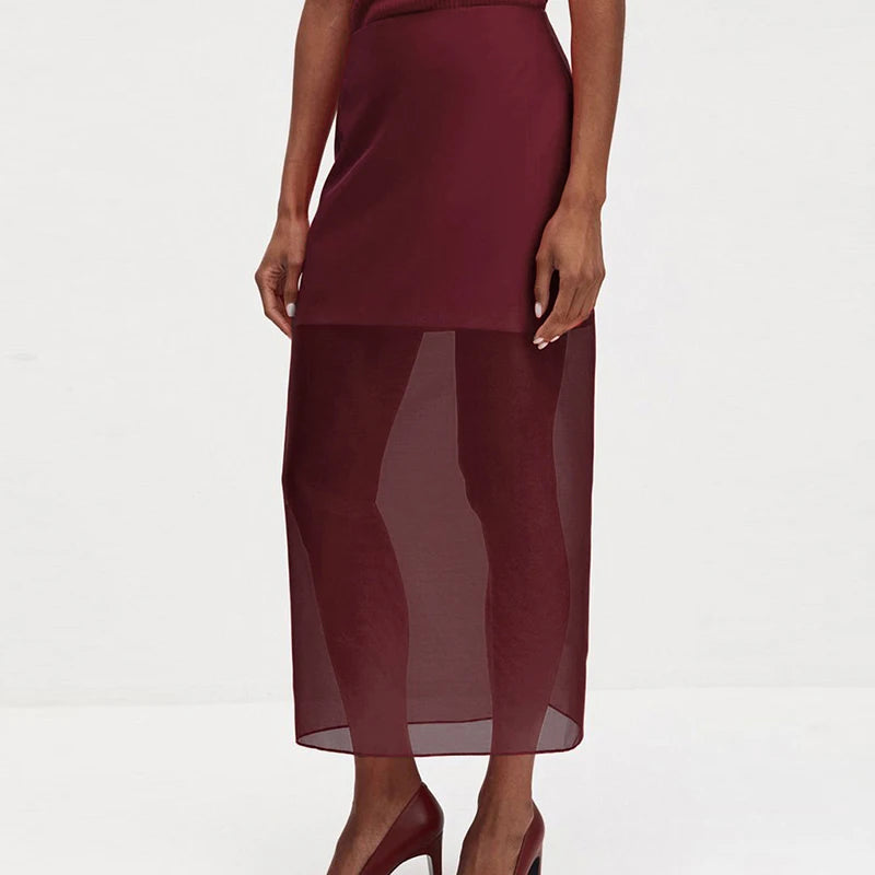 Glorol - High Waist Double-Layer See Through Skirt