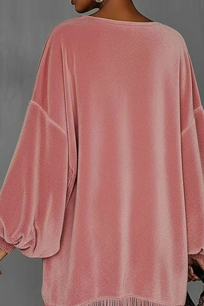 Glorol - Elegant O-Neck Long Sleeve Loose A-Line High Waist Mini Dress