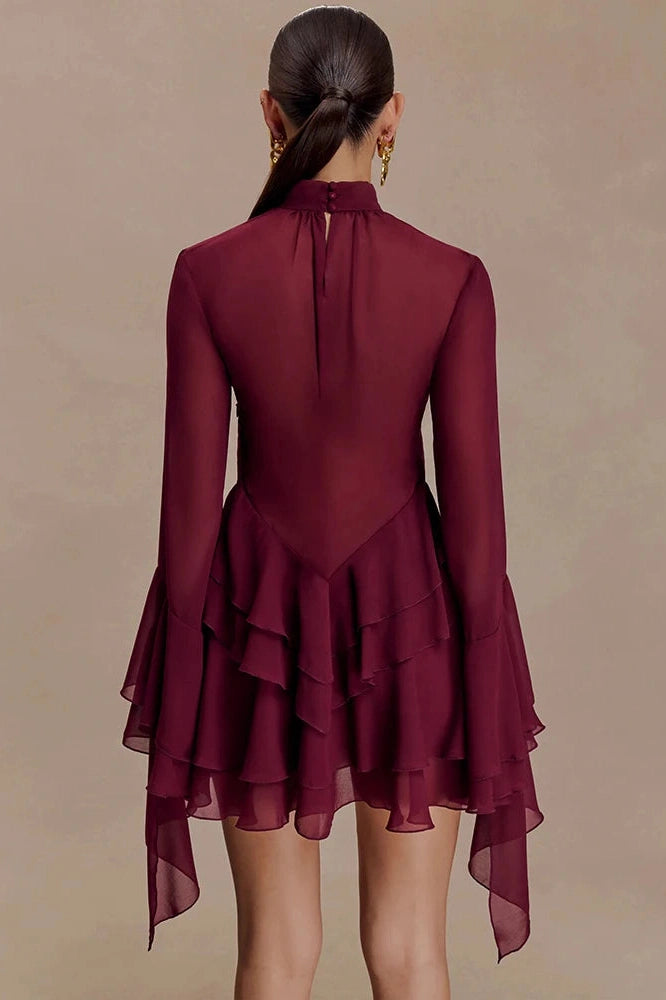 Glorol - See Through Turtleneck Long Sleeve Mini Dress