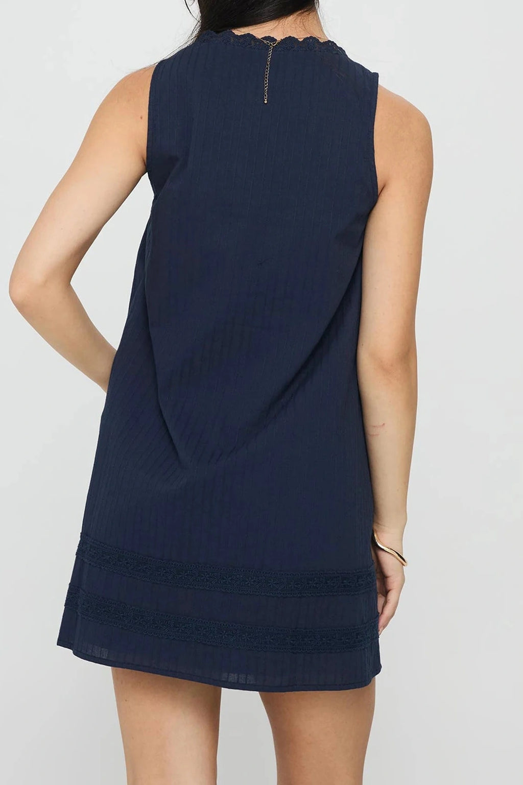 Glorol - Lace Patchwork Square Neck Sleeveless Loose Mini Dress
