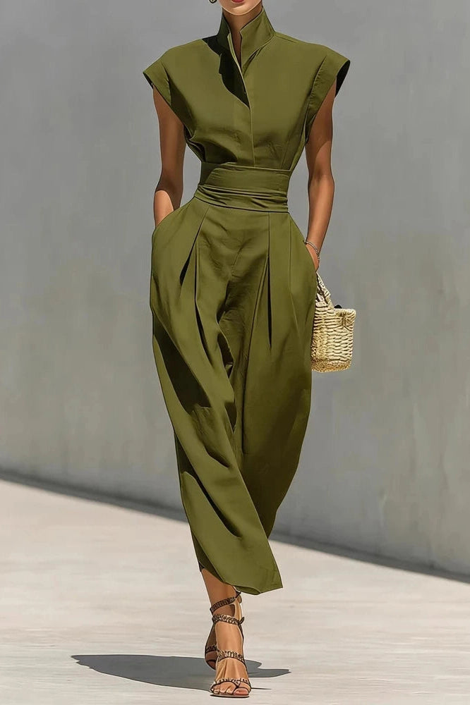 Glorol - Elegant High Waist Slim Pleated Sleeveless Midi Dress