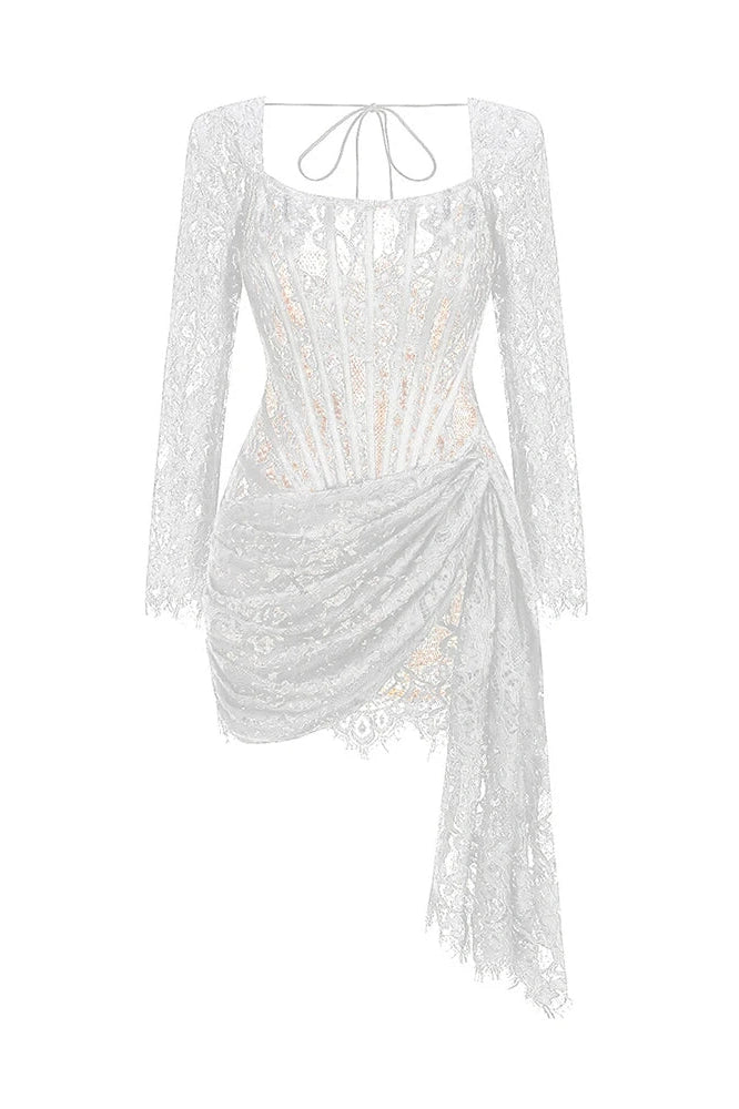 Glorol - Lace See-Through Patchwork Bodycon Irregular Mini Dress