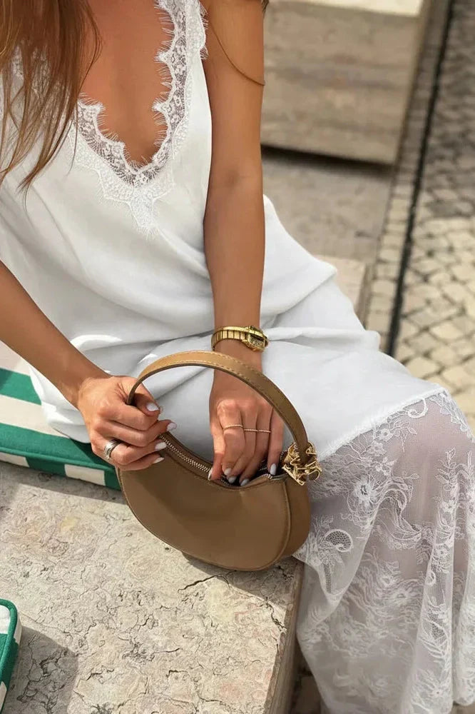 V-Neck Lace Patchwork Sleeveless Printed Slim Maxi Dress