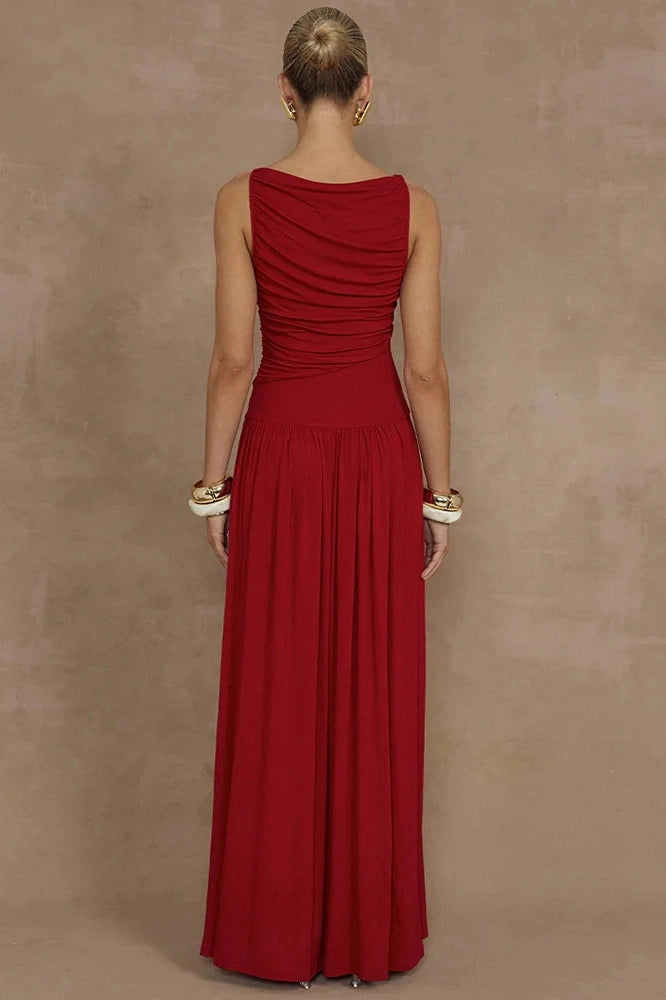 Glorol - Elegant Sleeveless Boat Neck Maxi Dress