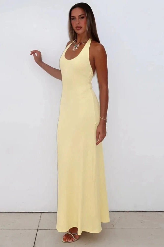 Glorol - Backless U Neck Sleeveless High Waist Maxi Dress