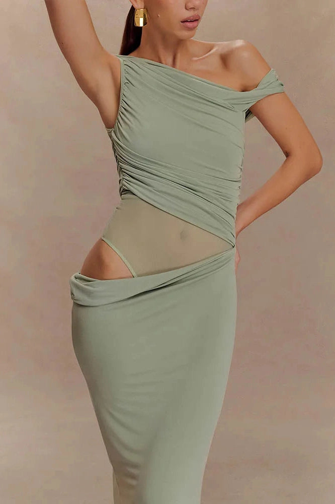 Glorol - One Shoulder Backless Sleeveless Split Maxi Dress