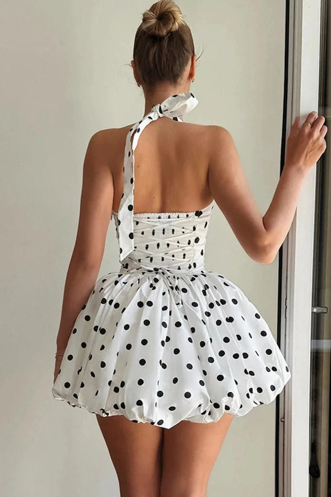 Glorol - Printed Off-Shoulder Sleeveless Backless High Waist A-Line Mini Dress