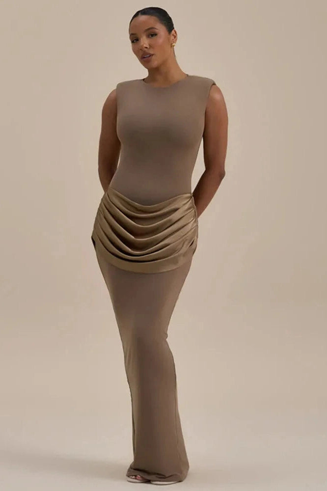 Glorol - Sleeveless High Waist Patchwork O Neck Bodycon Maxi Dress