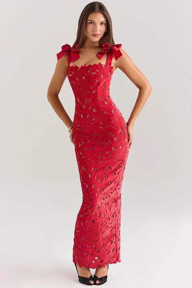 Glorol - Lace Sleeveless Backless Bodycon Maxi Dress