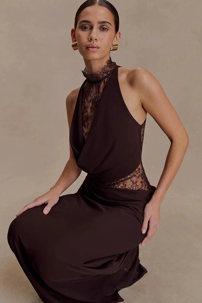 Glorol - Lace Hollow Out Backless Sleeveless High Waist Bodycon Maxi Dress