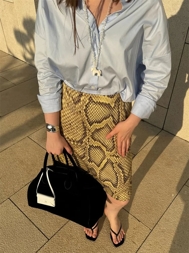 Glorol - High Waist Snakeskin Printed Patchwork Skirt