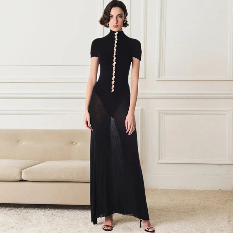 Glorol - Hollow Out See Through Patchwork Maxi Dress