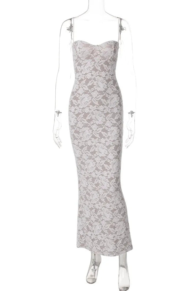 Glorol - Lace Printed Backless Patchwork High Waist Maxi Dress