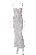 Glorol - Lace Printed Backless Patchwork High Waist Maxi Dress