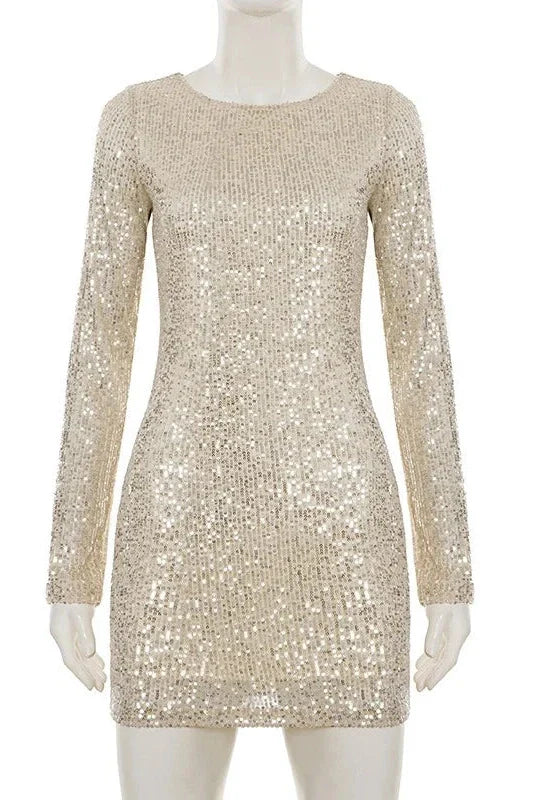 Elegant High Waist Slim Long Sleeve Mini Dress