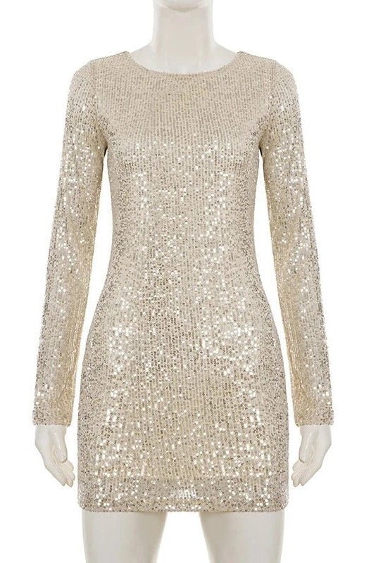 Glorol - Elegant High Waist Slim Long Sleeve Mini Dress