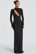 Glorol - Hollow Out Long Sleeve O Neck Bodycon Maxi Dress